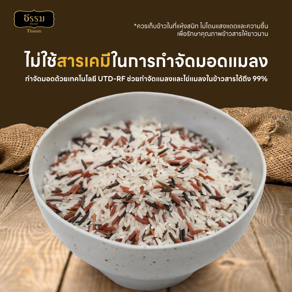 ธรรม ข้าวหอมมะลิเชียงราย ผสมข้าวทับทิมล้านนาและข้าวหอมนิลล้านนา คุณภาพคัดพิเศษ100% ขนาด 525 กรัม แพ็ค 10 ถุง (ยกลัง)